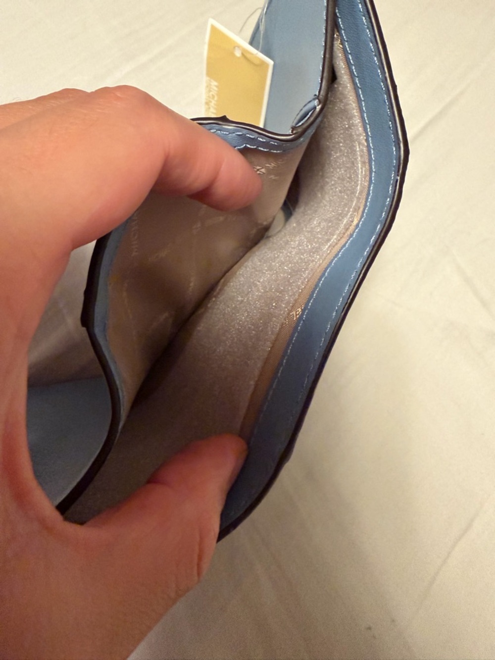 Michael Kors Light Blue MK Logo Compact Card Holder with Gold Logo - Picture 4 of 5